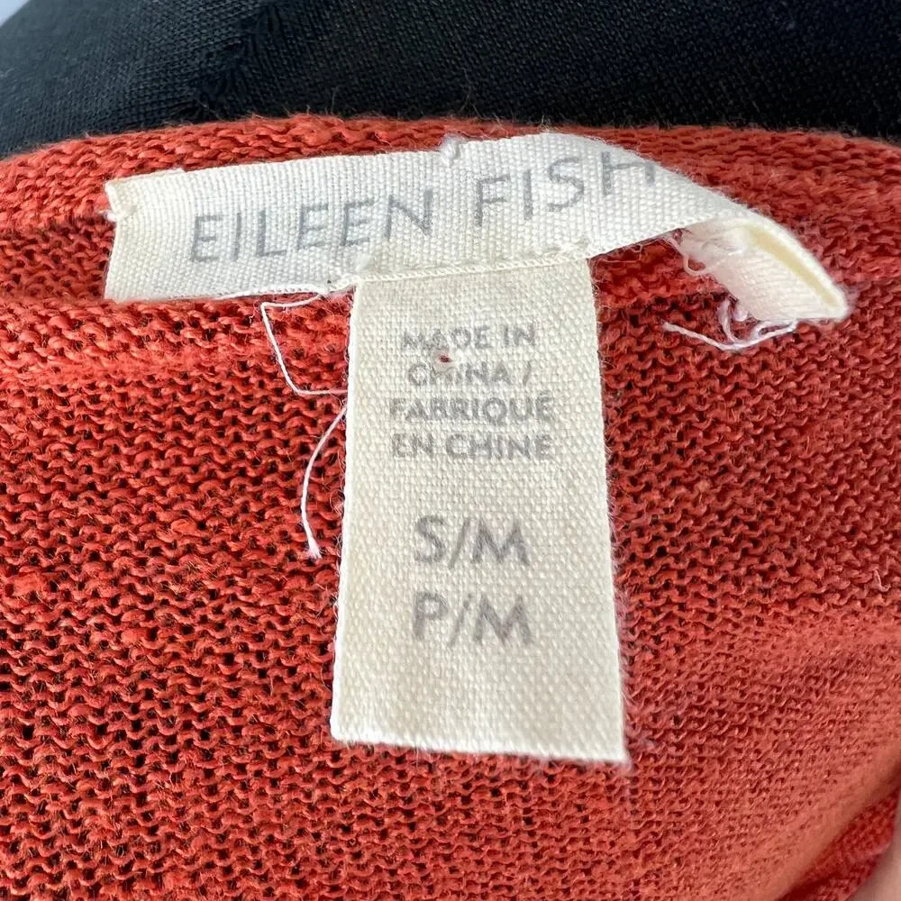 EILEEN FISHER Orange Linen Long Sleeve Bateau Neck Pullover Sweater Size S/M